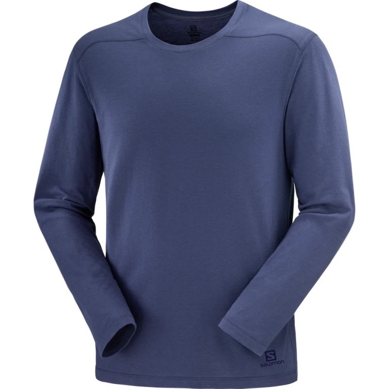 Camiseta Salomon Essential Long Sleeve Hombre Azul Marino | MX WQLD463